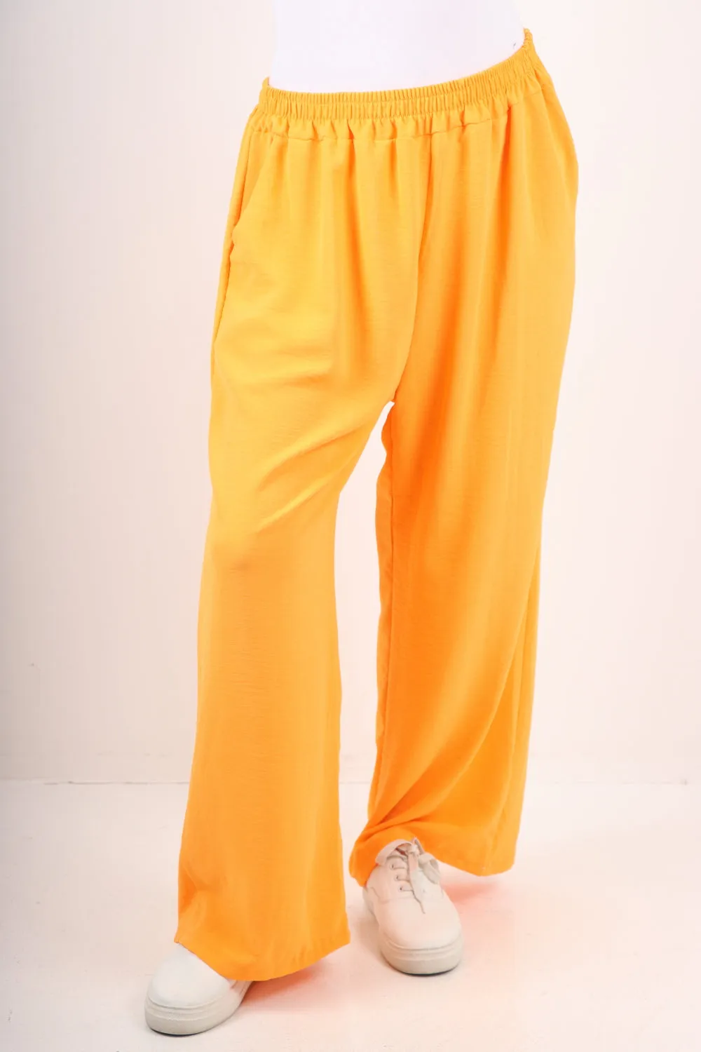 Italian Plain Elasticated Waist Side Pockets Cotton Trousers