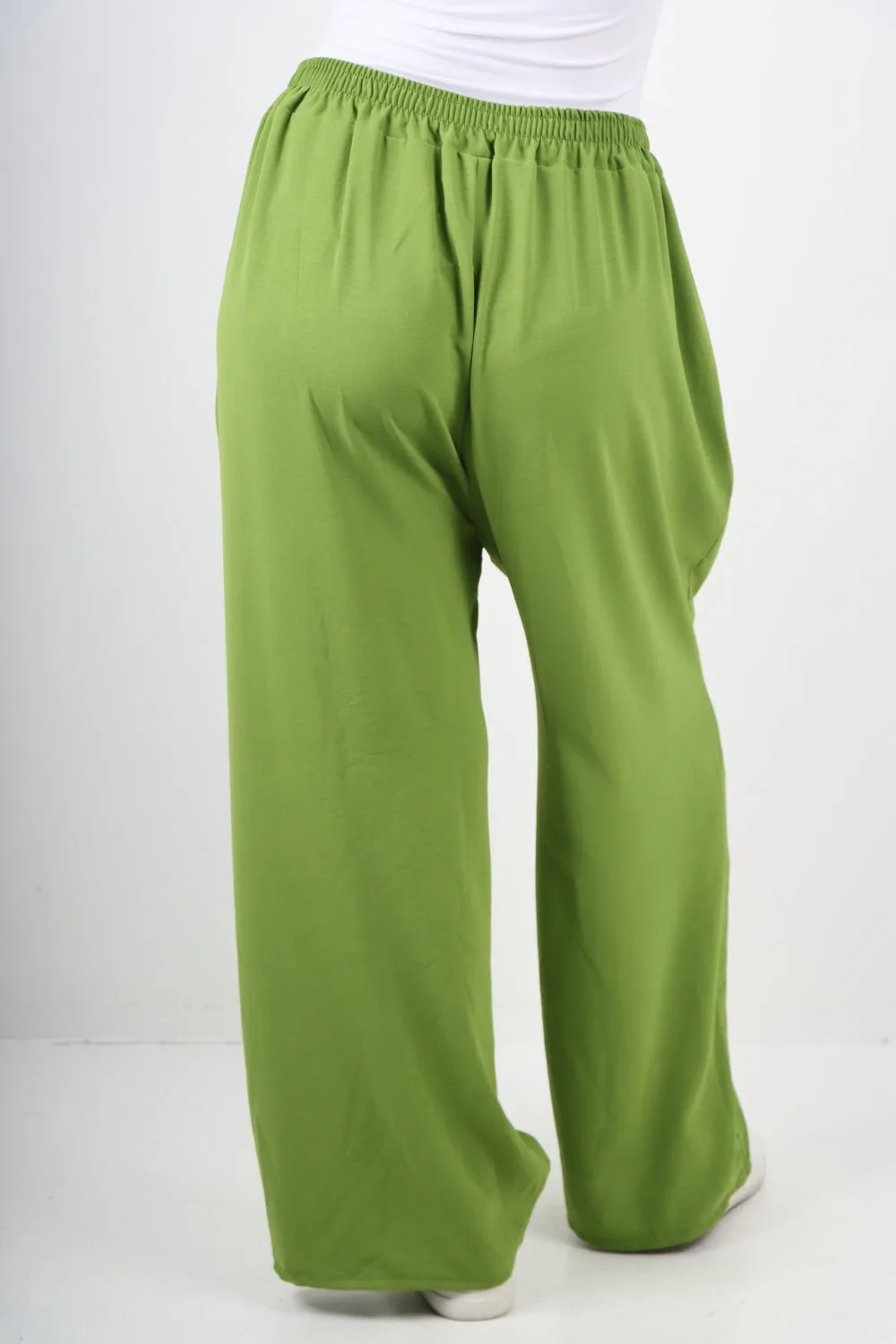 Italian Plain Elasticated Waist Side Pockets Cotton Trousers
