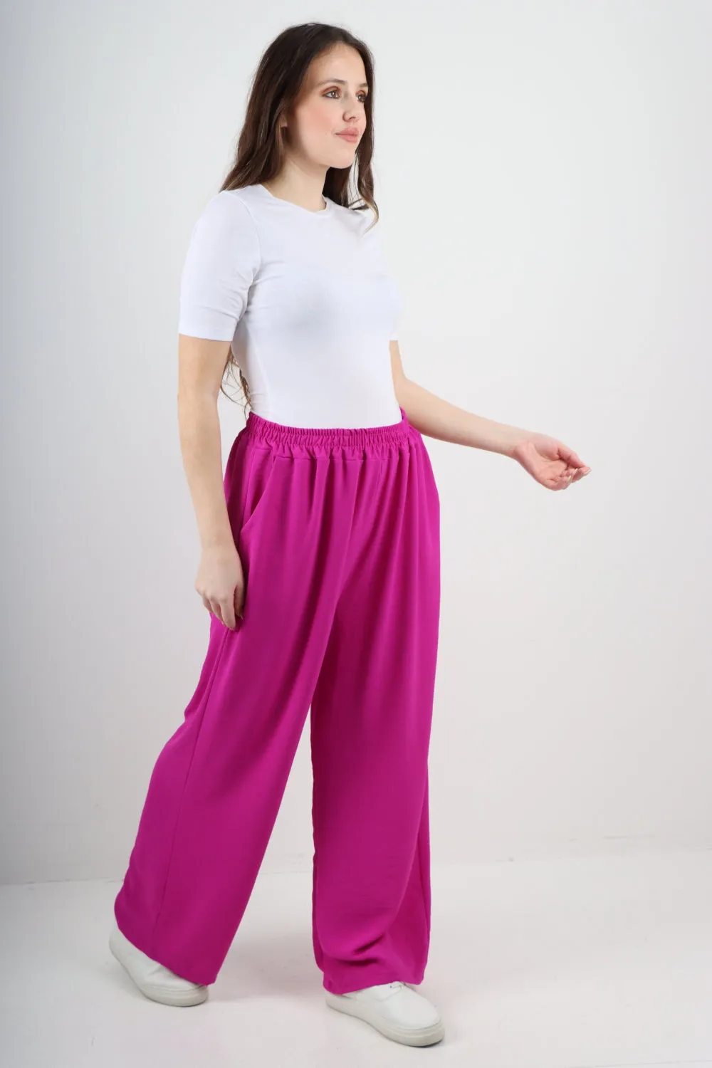 Italian Plain Elasticated Waist Side Pockets Cotton Trousers