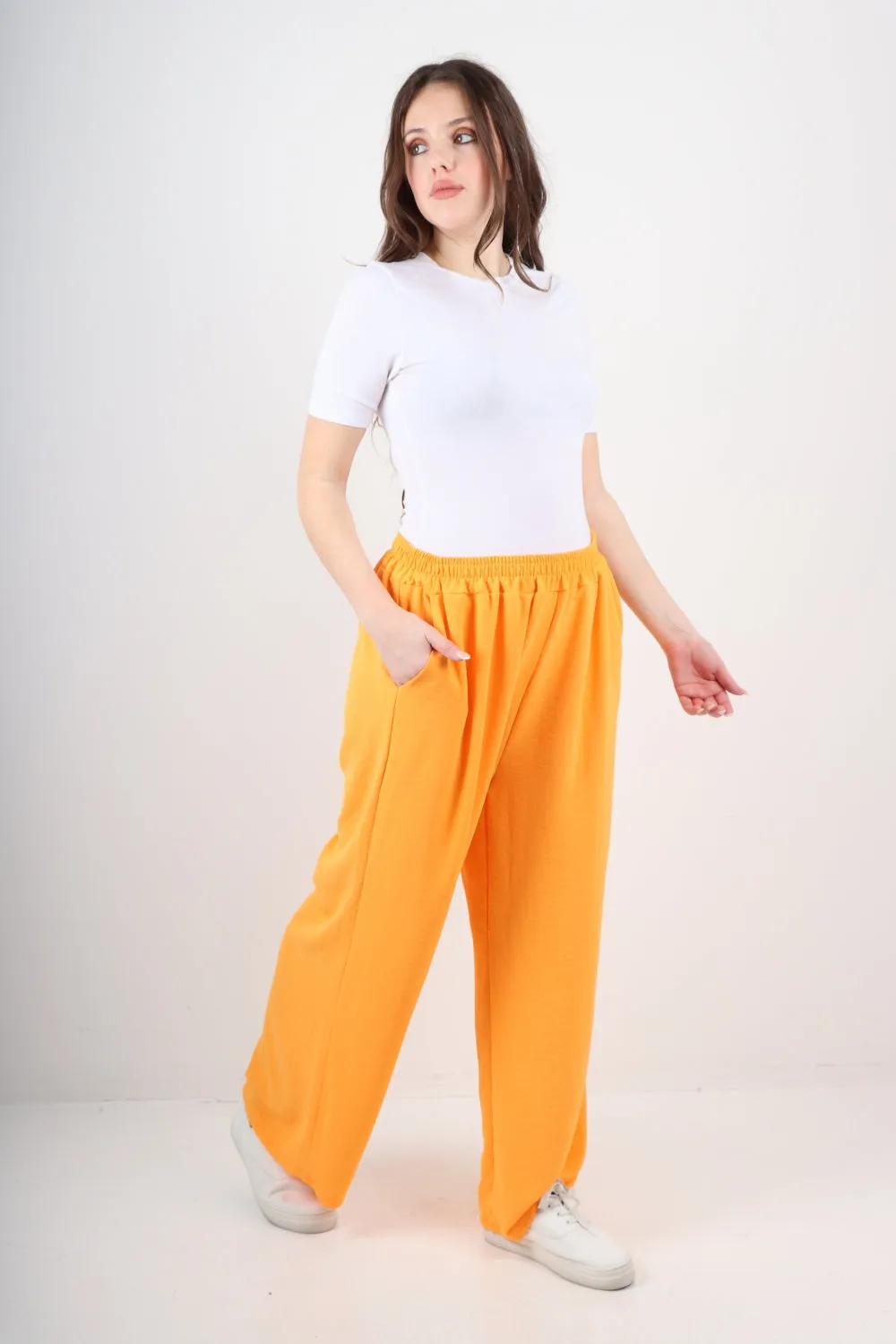 Italian Plain Elasticated Waist Side Pockets Cotton Trousers