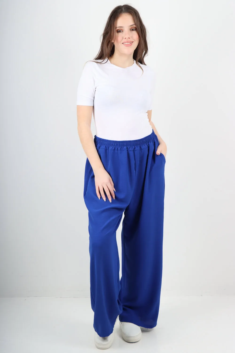 Italian Plain Elasticated Waist Side Pockets Cotton Trousers
