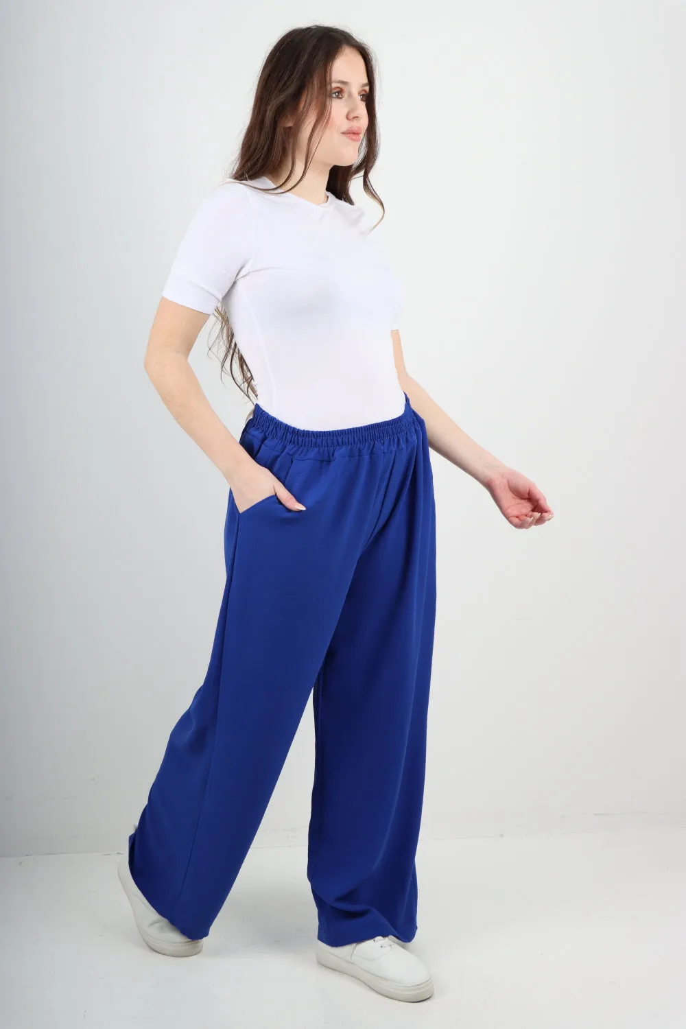 Italian Plain Elasticated Waist Side Pockets Cotton Trousers