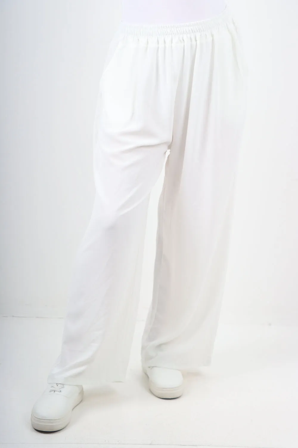 Italian Plain Elasticated Waist Side Pockets Cotton Trousers