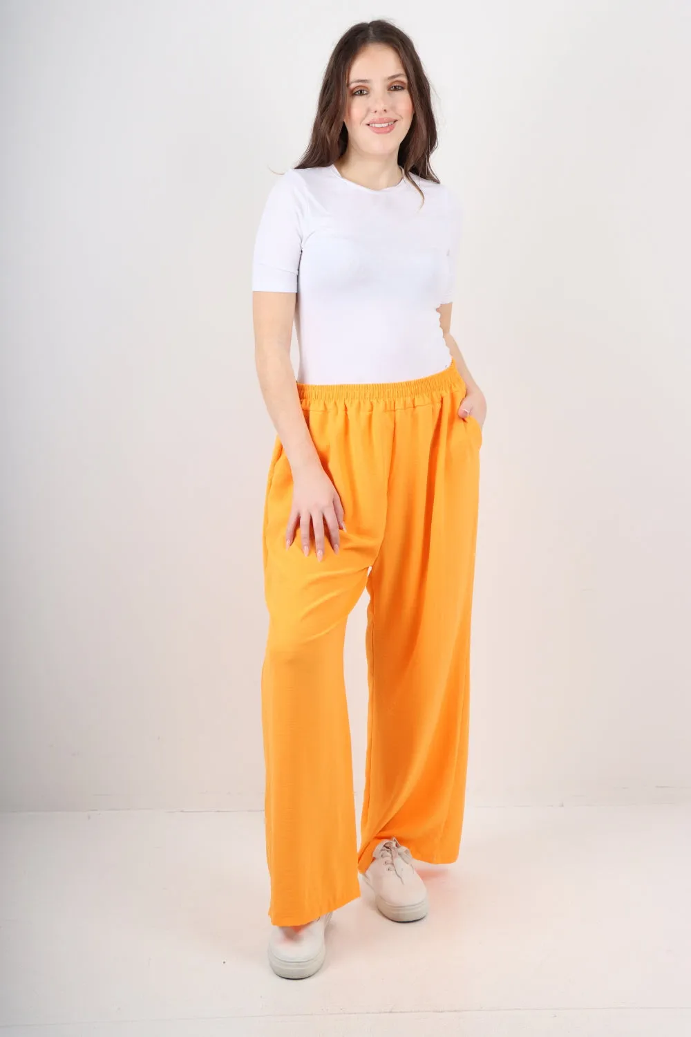 Italian Plain Elasticated Waist Side Pockets Cotton Trousers