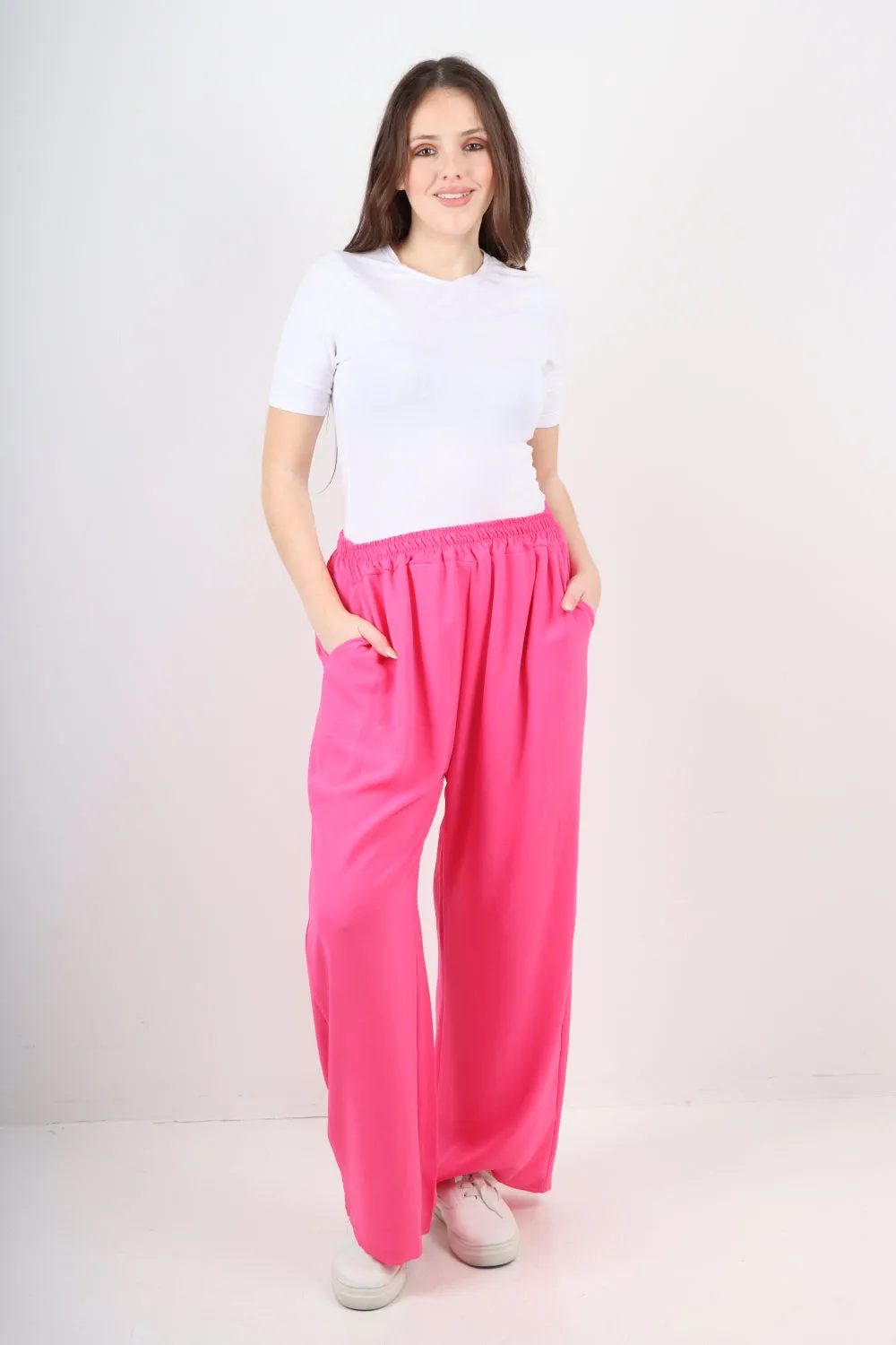 Italian Plain Elasticated Waist Side Pockets Cotton Trousers