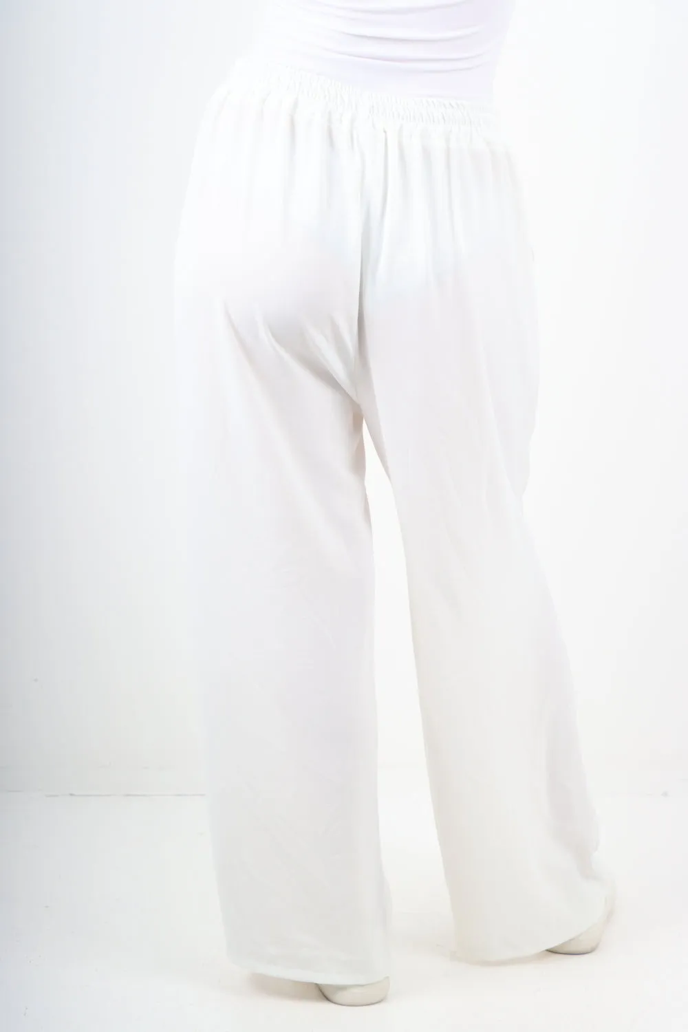 Italian Plain Elasticated Waist Side Pockets Cotton Trousers