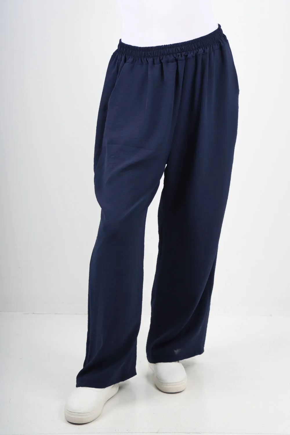 Italian Plain Elasticated Waist Side Pockets Cotton Trousers