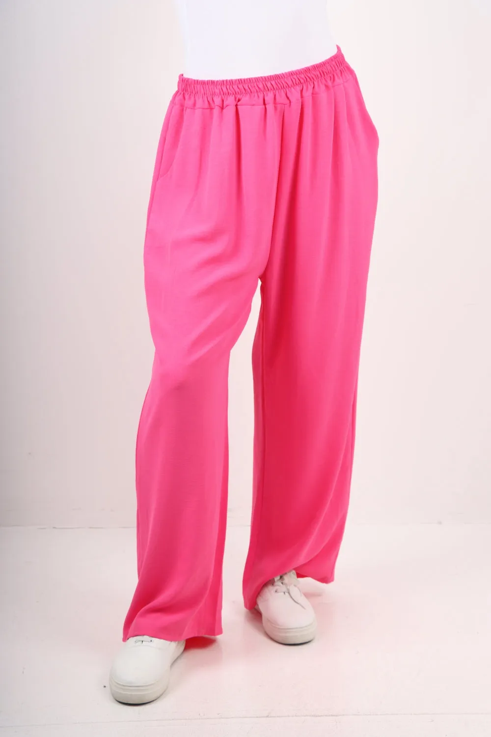 Italian Plain Elasticated Waist Side Pockets Cotton Trousers