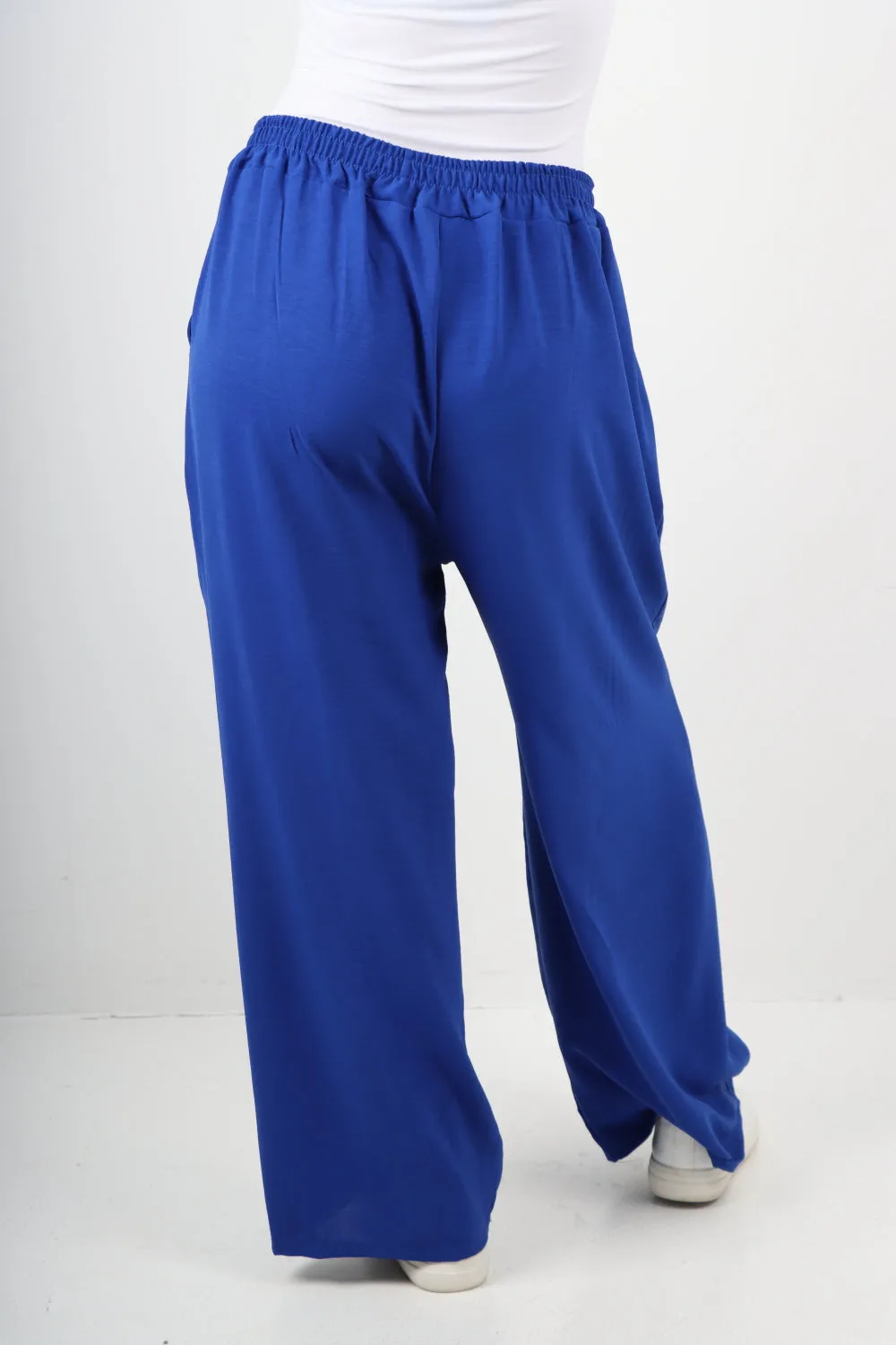 Italian Plain Elasticated Waist Side Pockets Cotton Trousers
