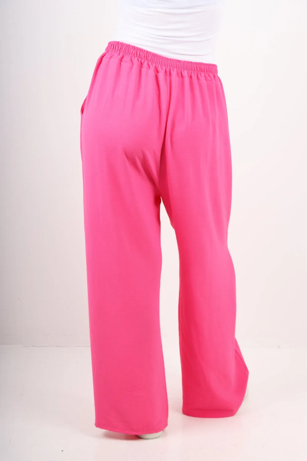 Italian Plain Elasticated Waist Side Pockets Cotton Trousers