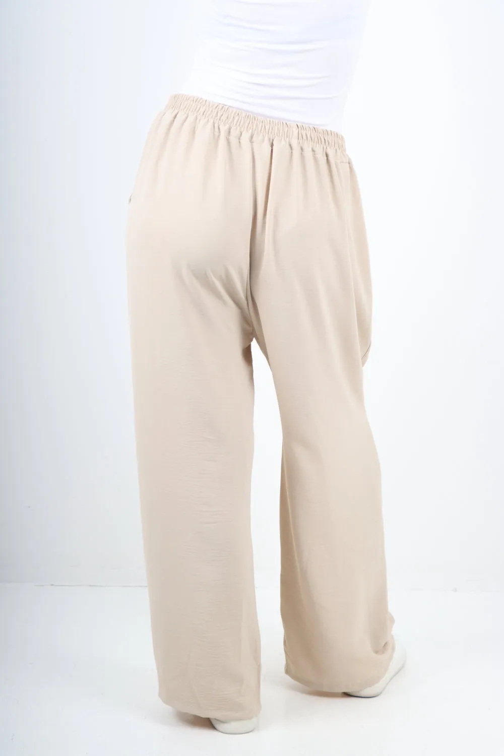 Italian Plain Elasticated Waist Side Pockets Cotton Trousers