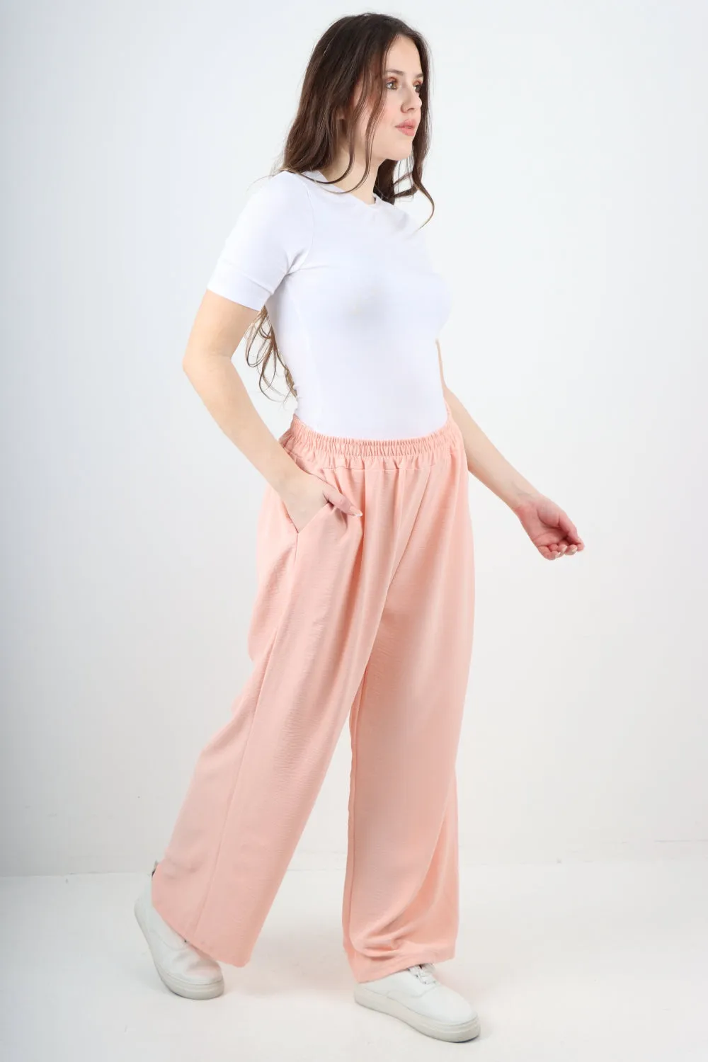 Italian Plain Elasticated Waist Side Pockets Cotton Trousers