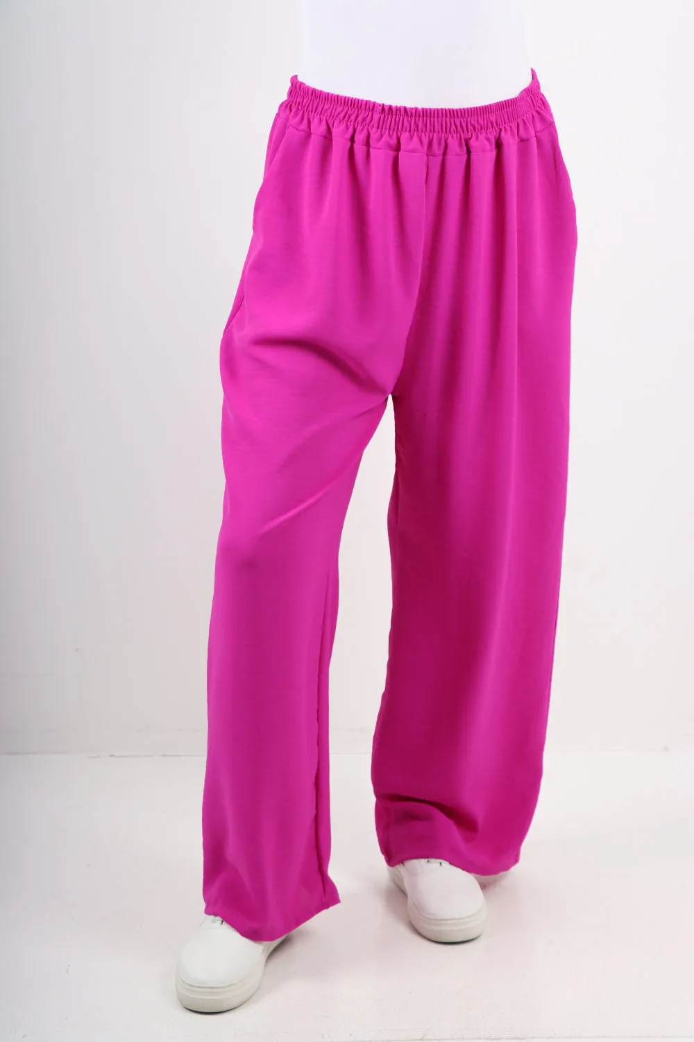 Italian Plain Elasticated Waist Side Pockets Cotton Trousers