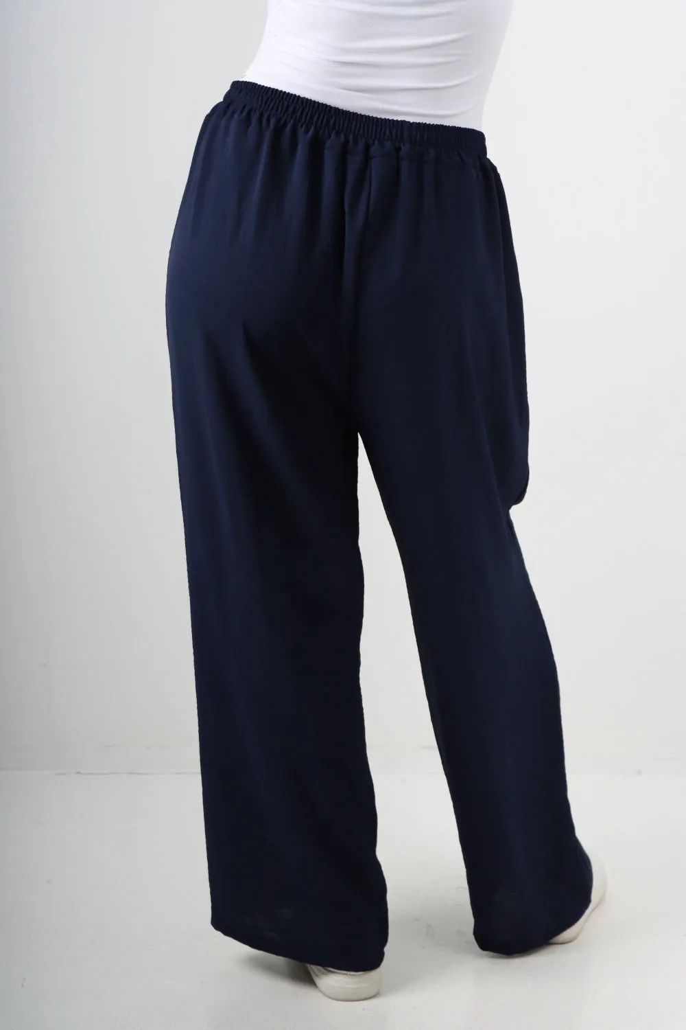 Italian Plain Elasticated Waist Side Pockets Cotton Trousers