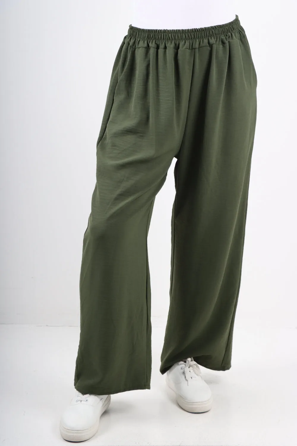 Italian Plain Elasticated Waist Side Pockets Cotton Trousers