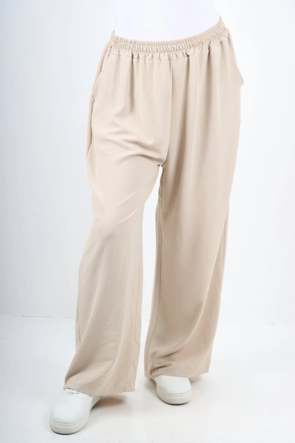 Italian Plain Elasticated Waist Side Pockets Cotton Trousers