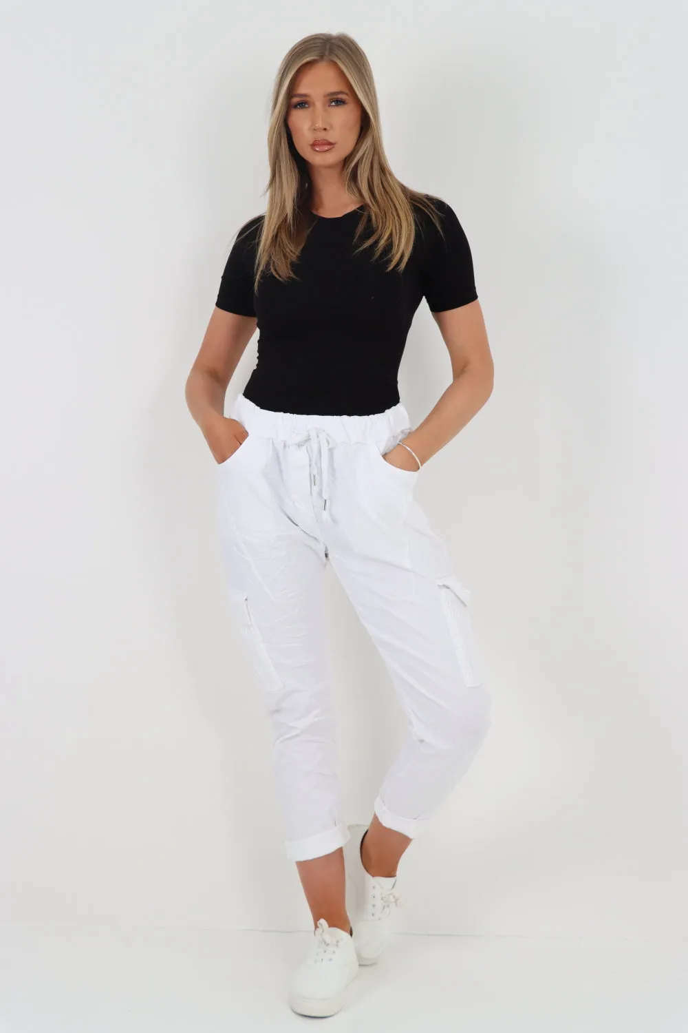 Italian Shirred Pockets Cargo Trousers