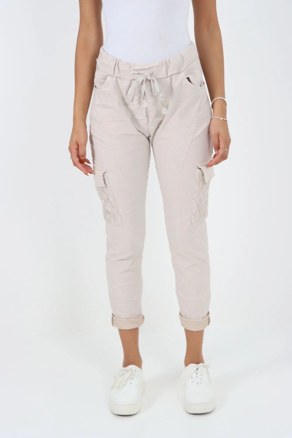 Italian Shirred Pockets Cargo Trousers