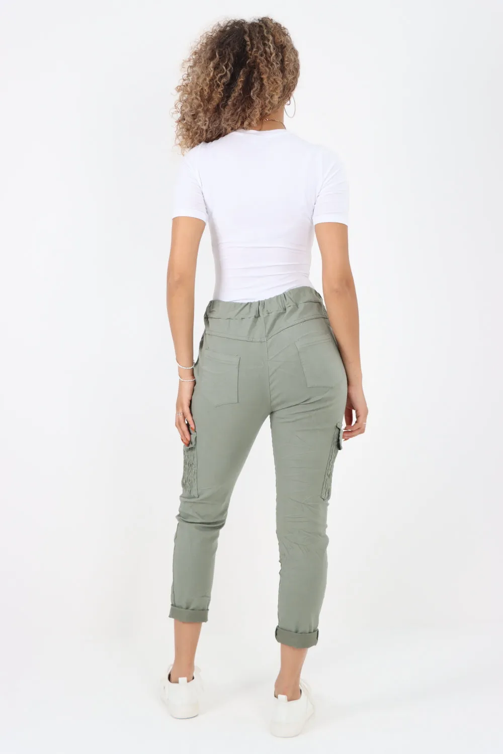 Italian Shirred Pockets Cargo Trousers