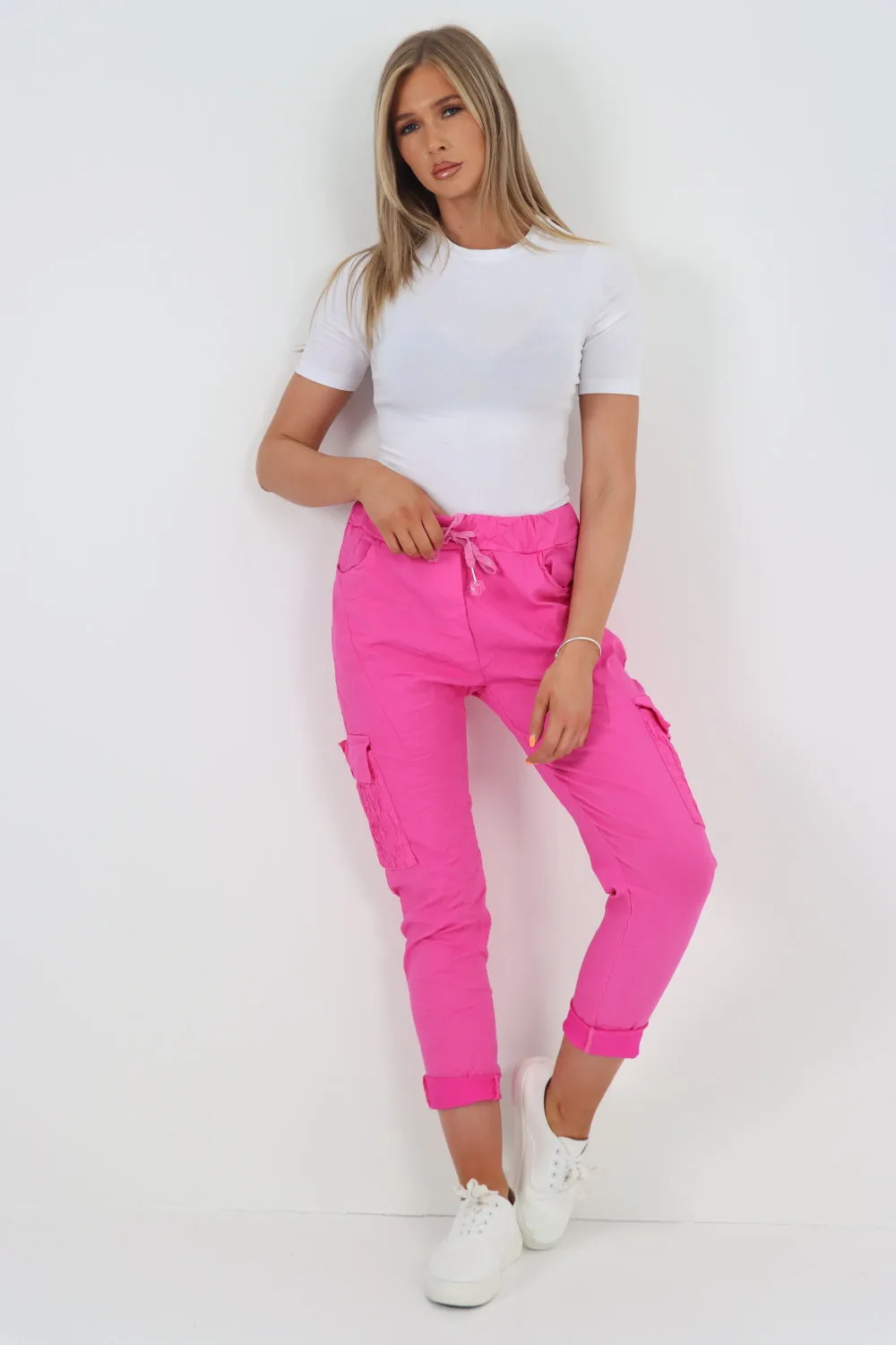 Italian Shirred Pockets Cargo Trousers