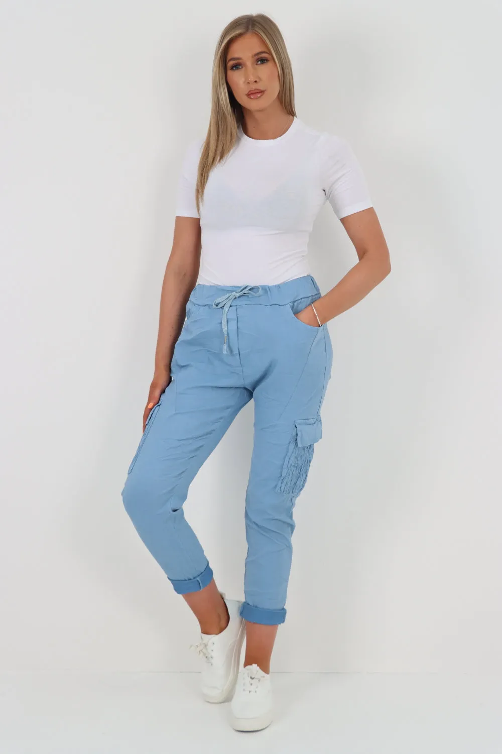Italian Shirred Pockets Cargo Trousers