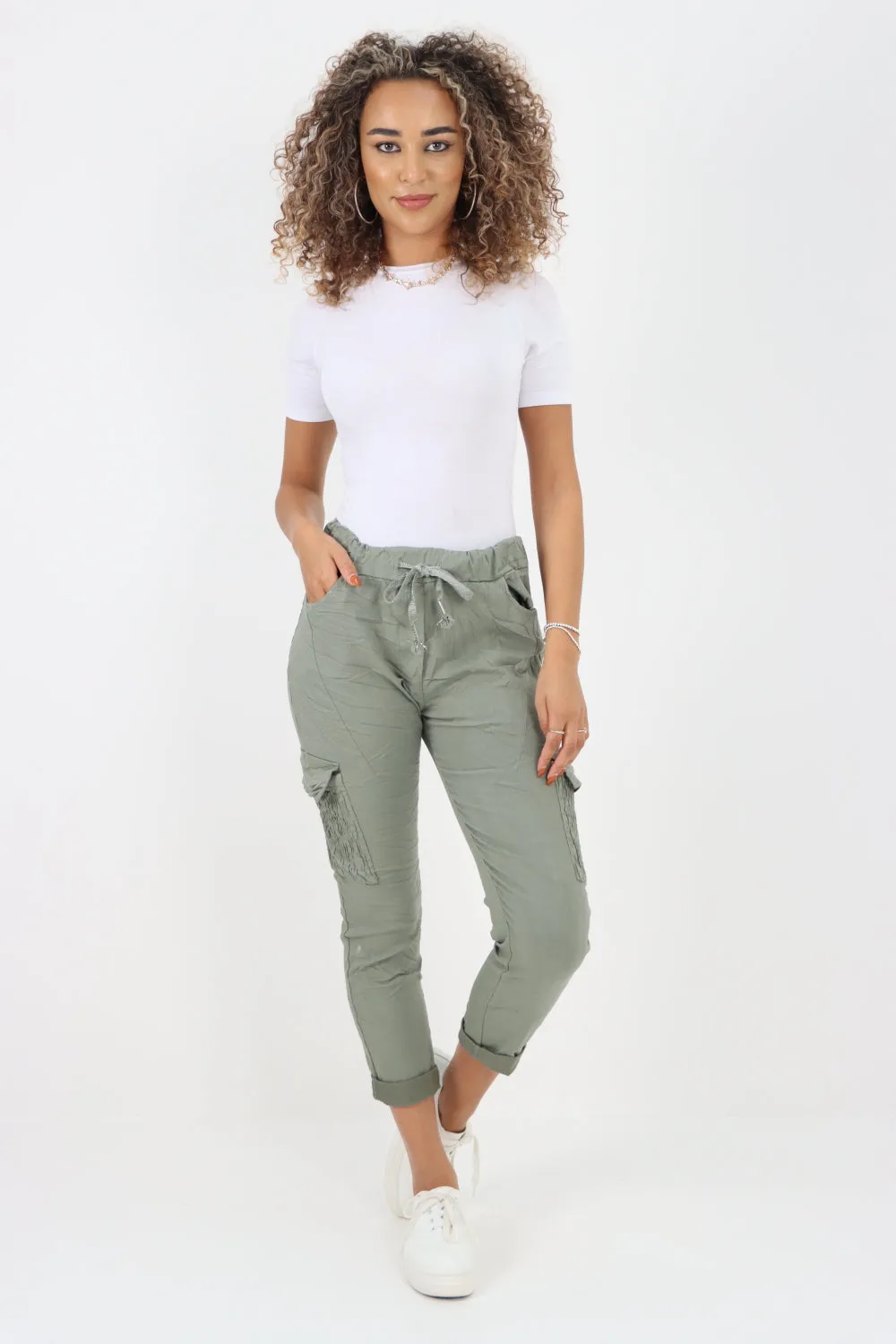 Italian Shirred Pockets Cargo Trousers