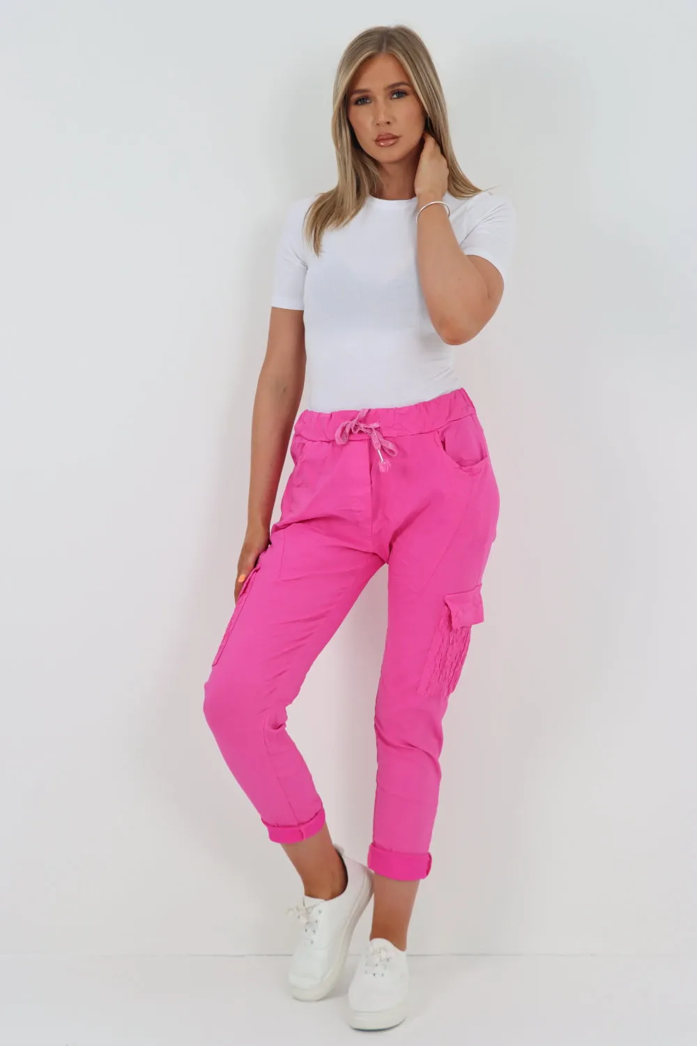 Italian Shirred Pockets Cargo Trousers