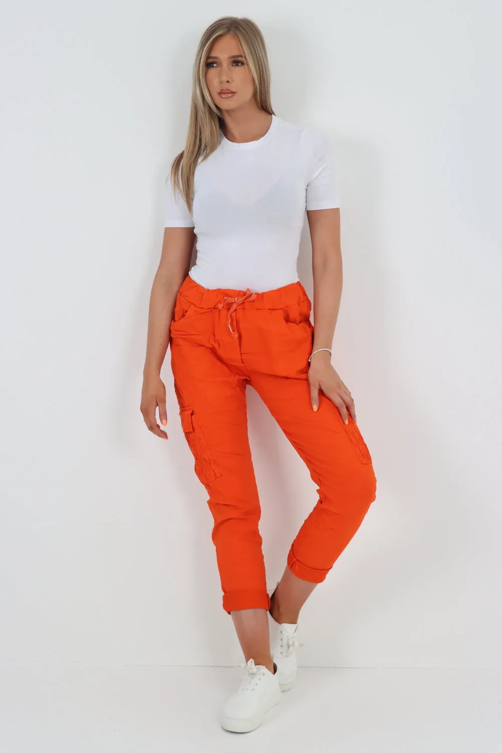Italian Shirred Pockets Cargo Trousers