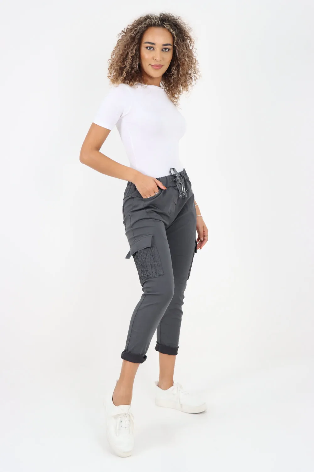 Italian Shirred Pockets Cargo Trousers