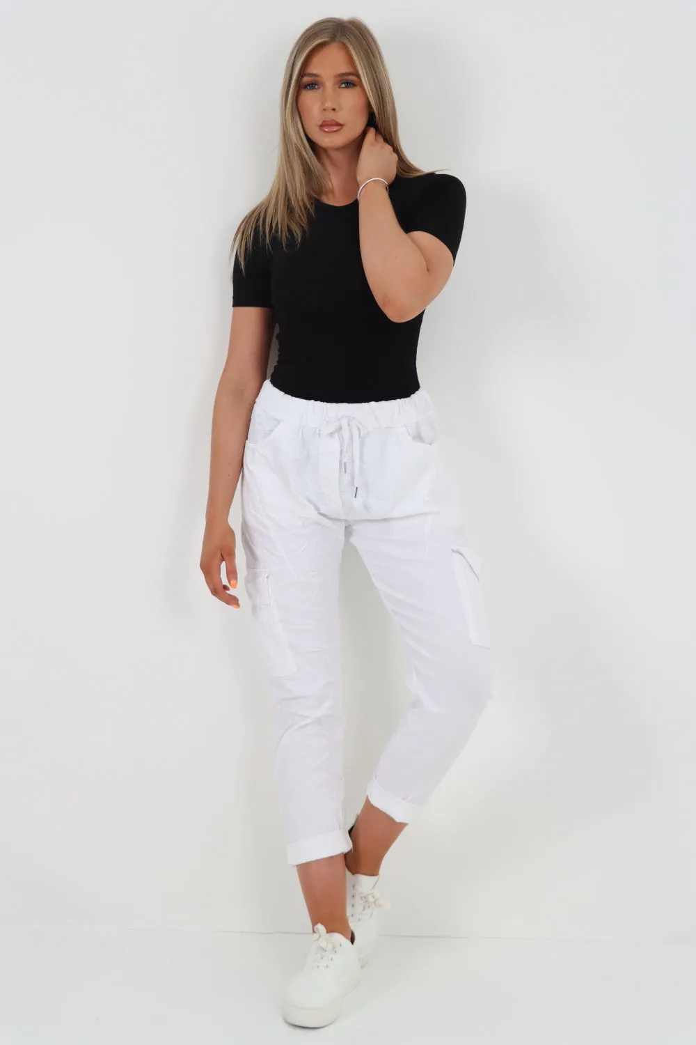 Italian Shirred Pockets Cargo Trousers