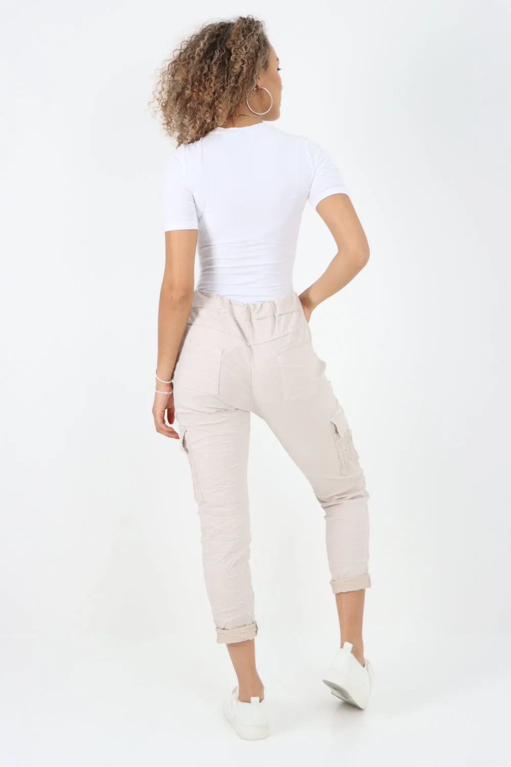 Italian Shirred Pockets Cargo Trousers