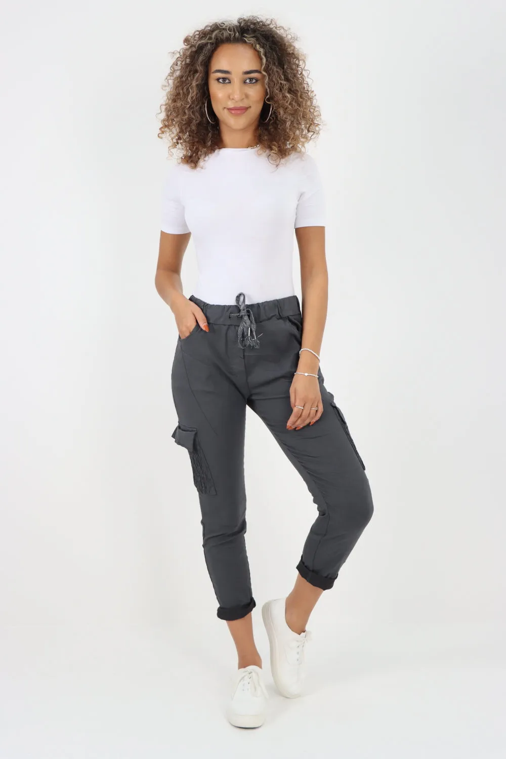 Italian Shirred Pockets Cargo Trousers