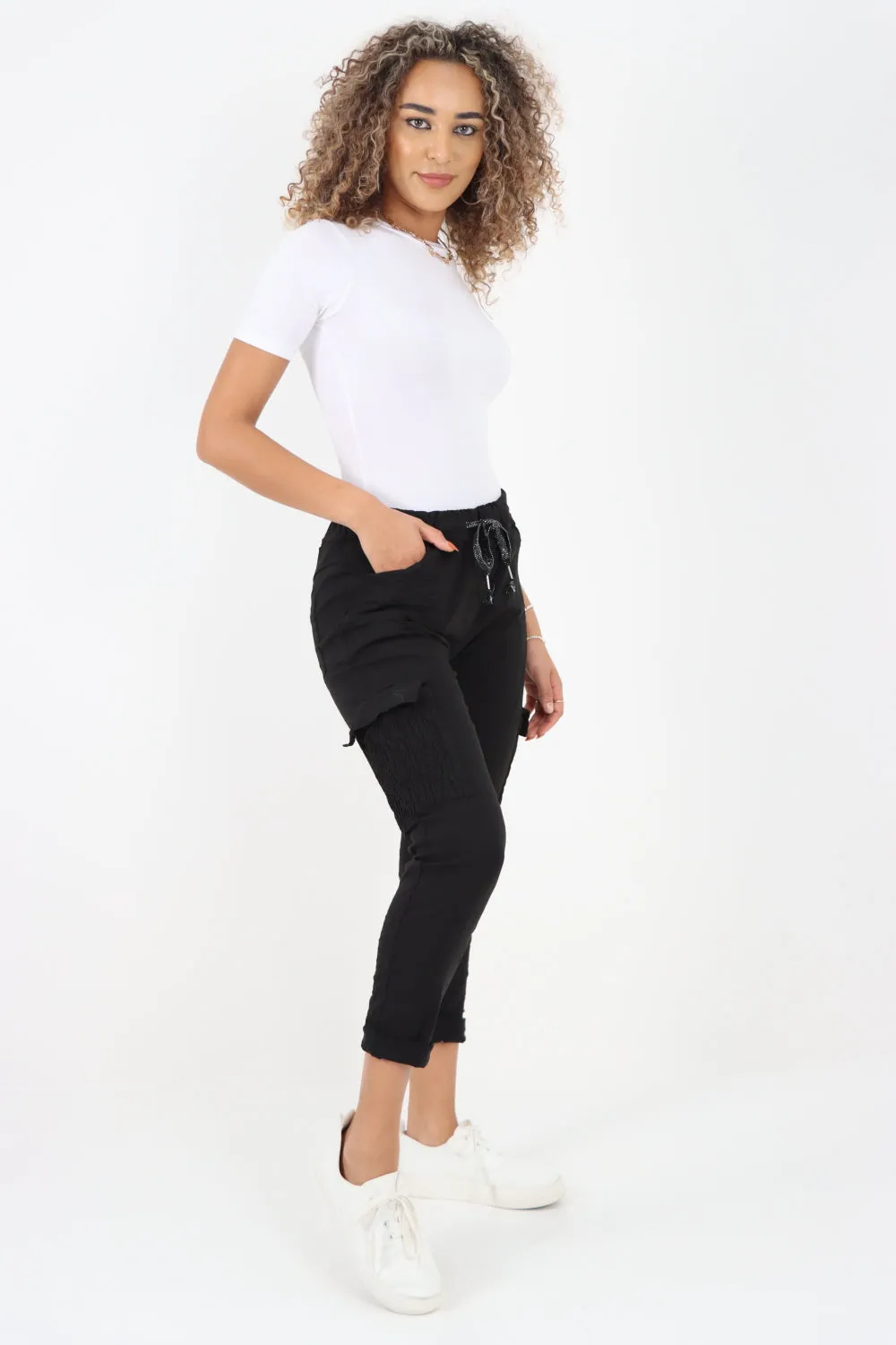 Italian Shirred Pockets Cargo Trousers