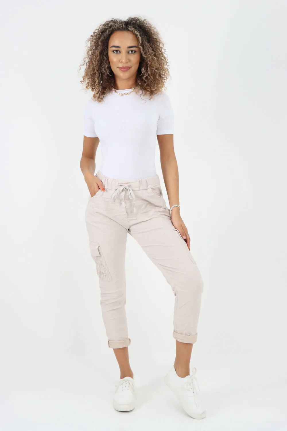 Italian Shirred Pockets Cargo Trousers