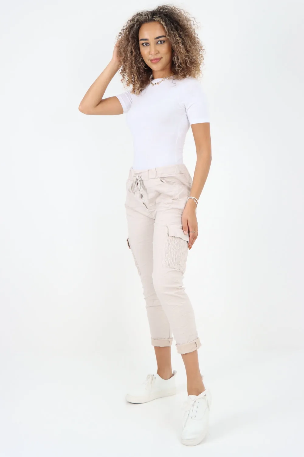 Italian Shirred Pockets Cargo Trousers