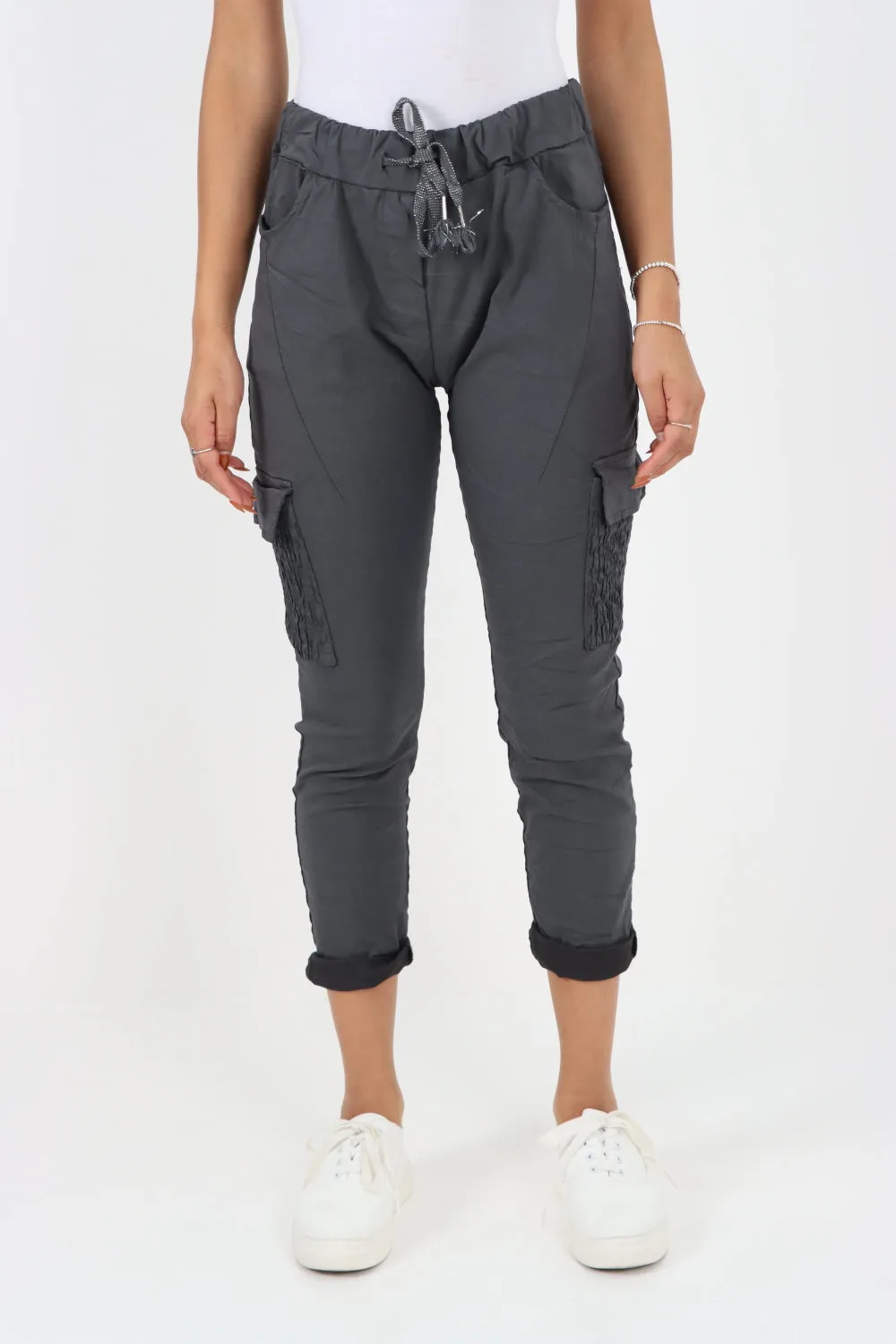 Italian Shirred Pockets Cargo Trousers