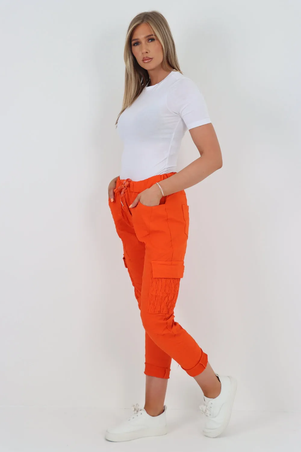 Italian Shirred Pockets Cargo Trousers
