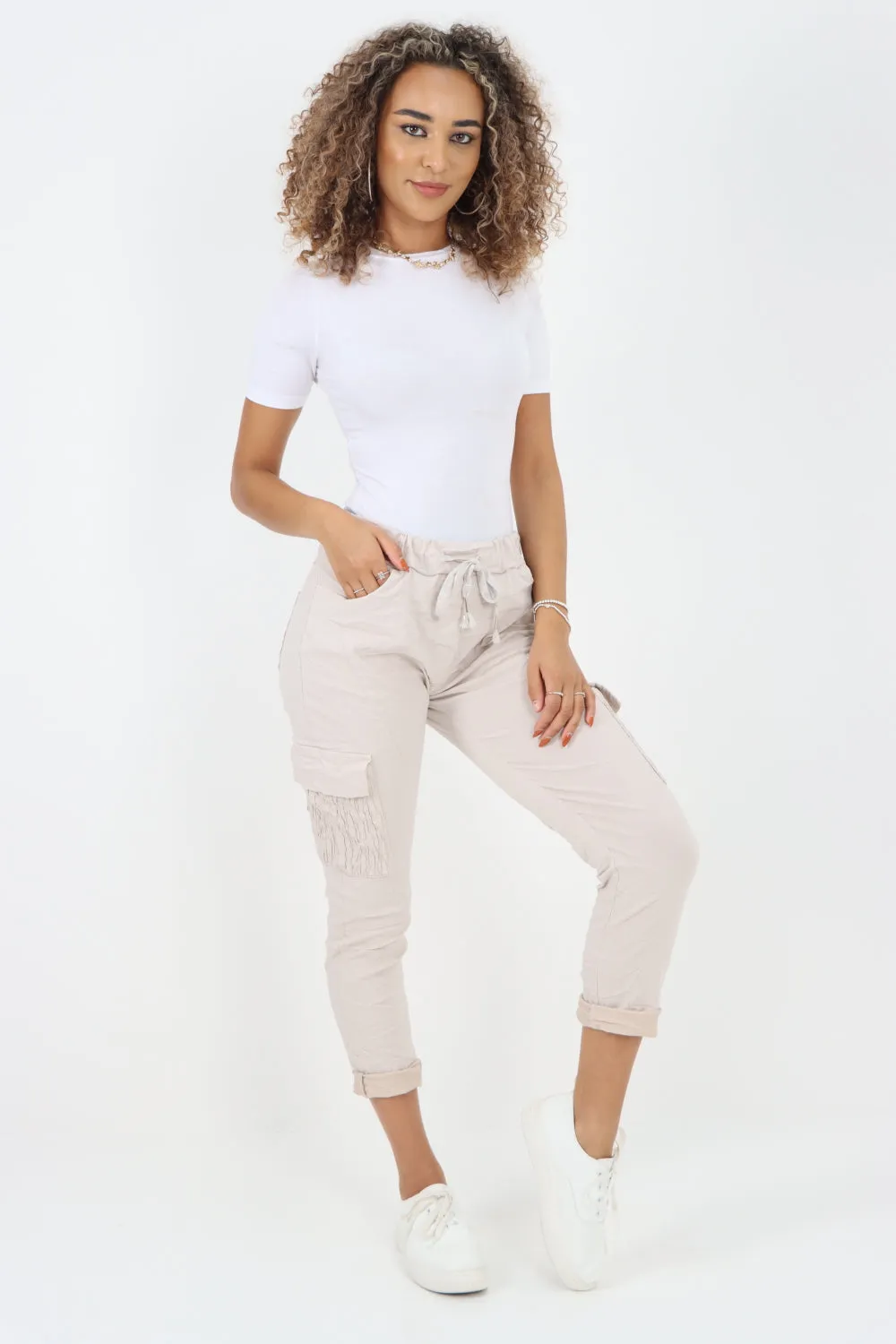 Italian Shirred Pockets Cargo Trousers