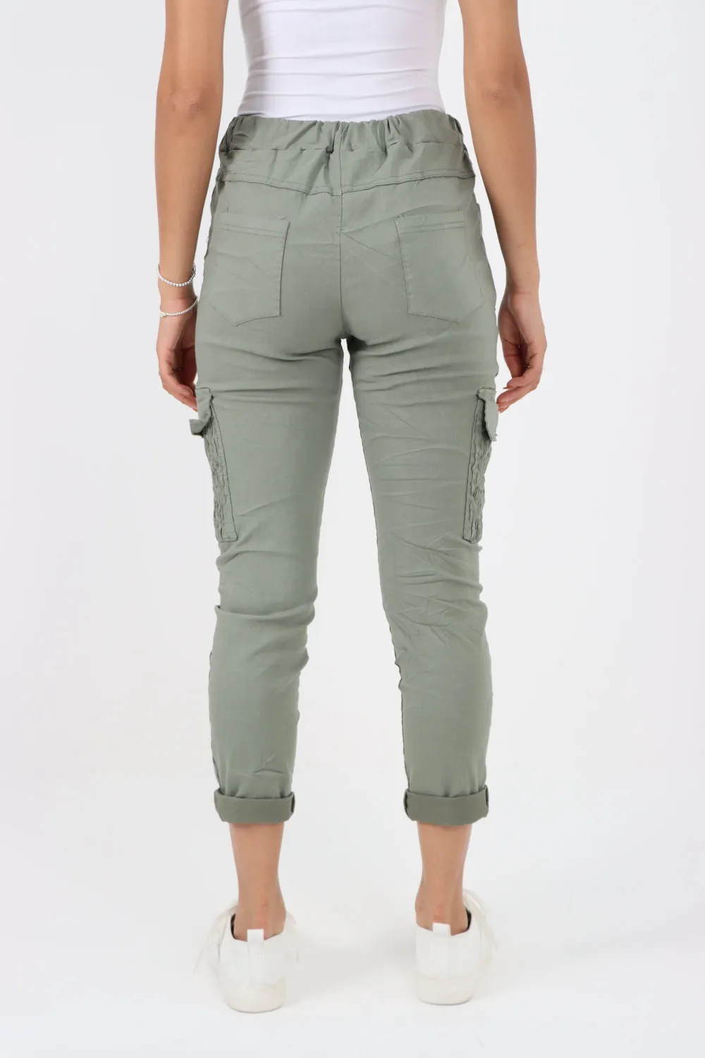 Italian Shirred Pockets Cargo Trousers