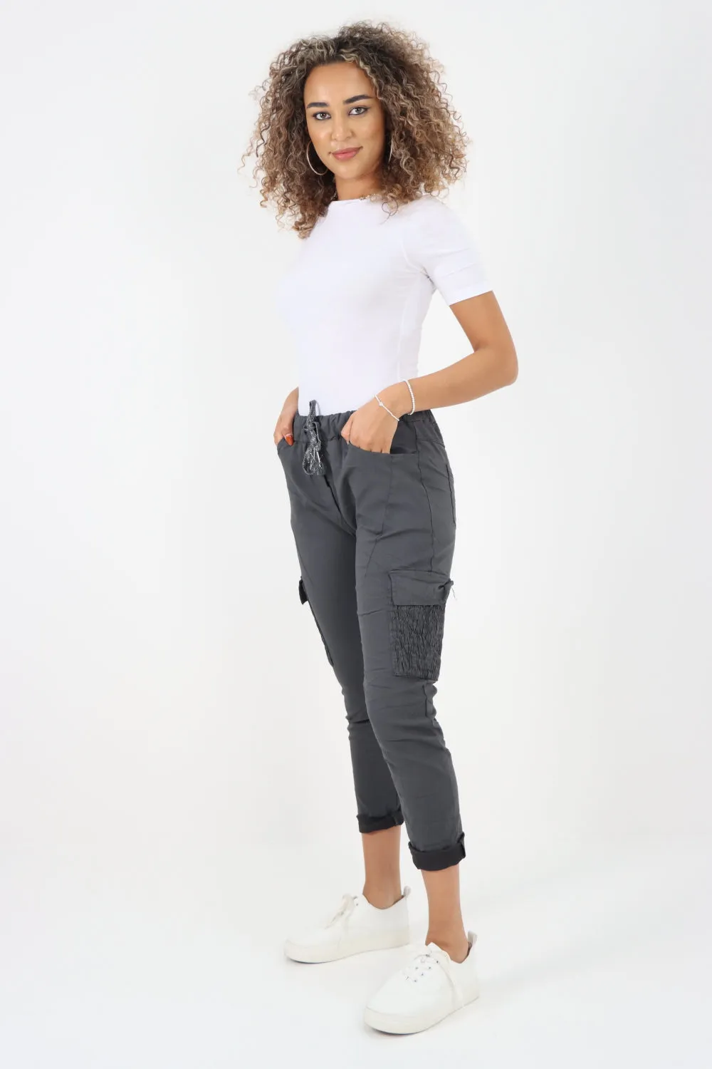 Italian Shirred Pockets Cargo Trousers