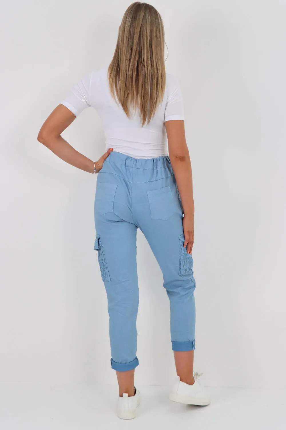 Italian Shirred Pockets Cargo Trousers