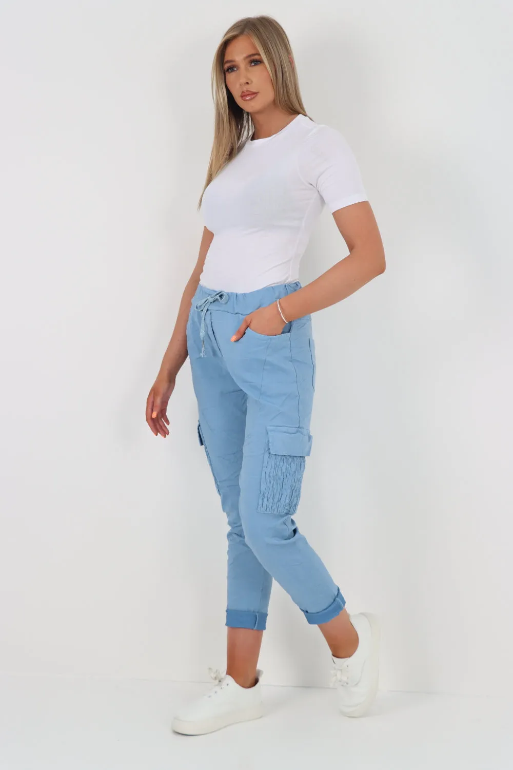 Italian Shirred Pockets Cargo Trousers