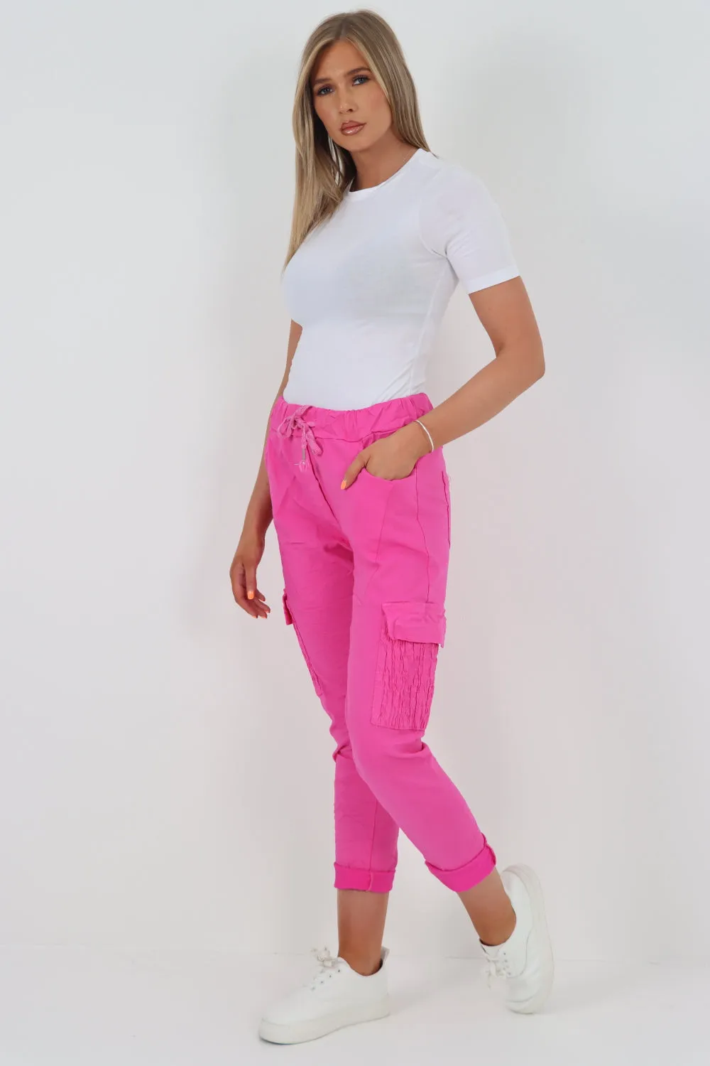 Italian Shirred Pockets Cargo Trousers