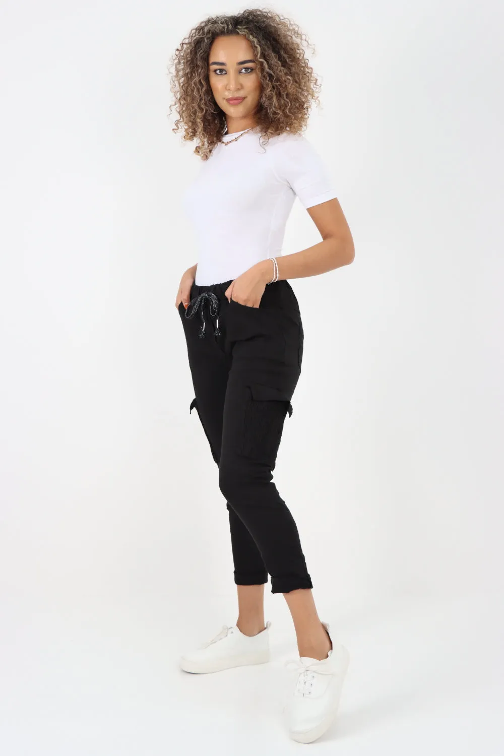 Italian Shirred Pockets Cargo Trousers
