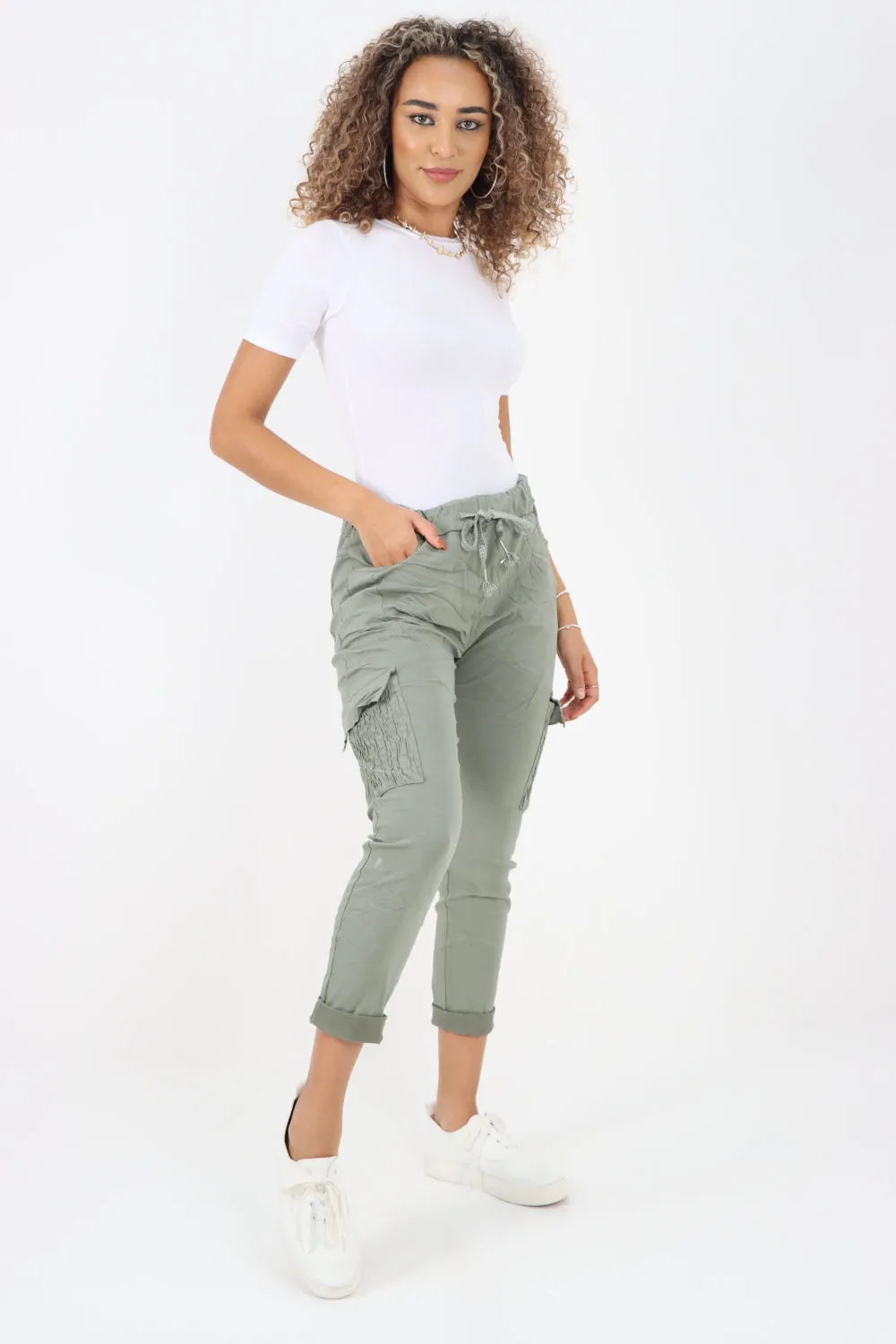 Italian Shirred Pockets Cargo Trousers