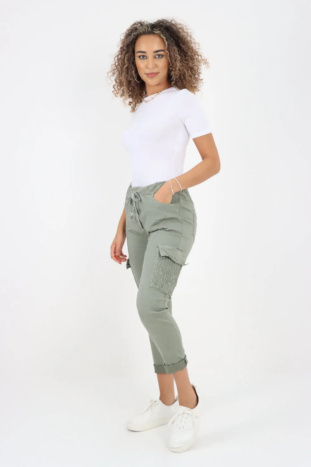 Italian Shirred Pockets Cargo Trousers