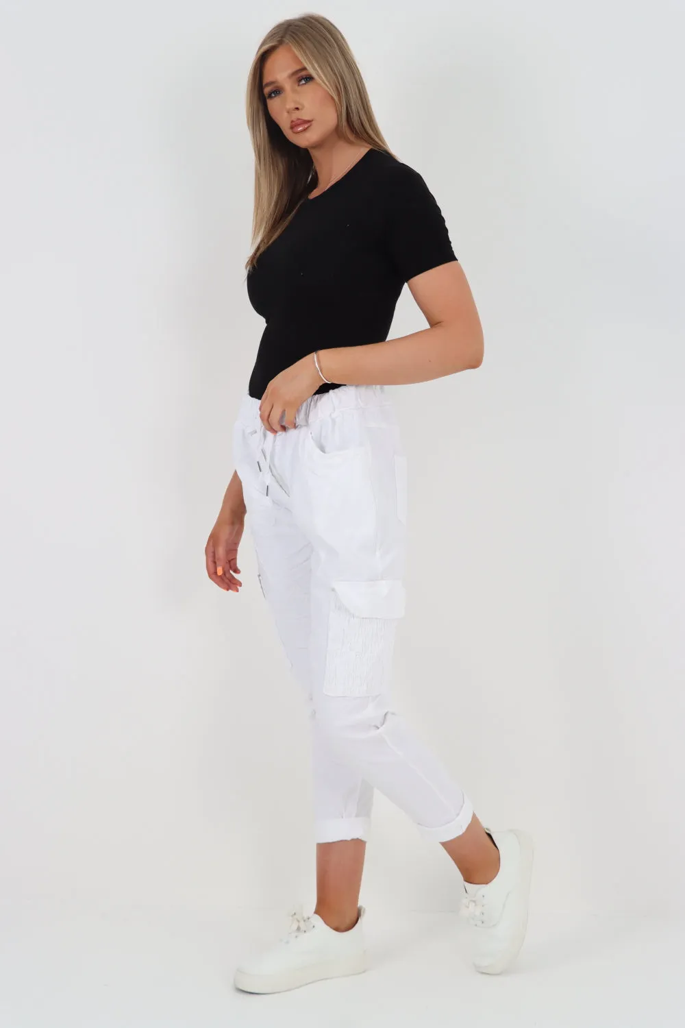 Italian Shirred Pockets Cargo Trousers