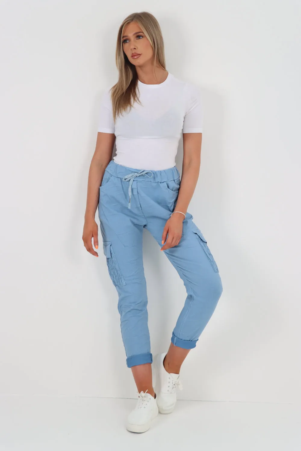 Italian Shirred Pockets Cargo Trousers