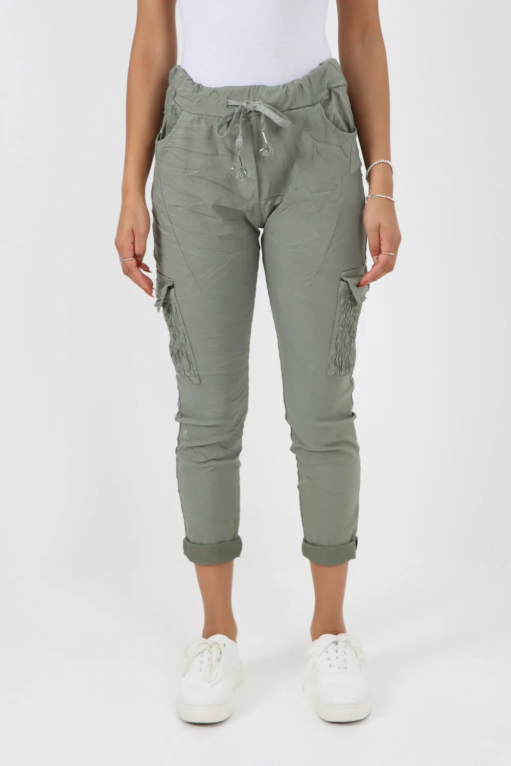 Italian Shirred Pockets Cargo Trousers