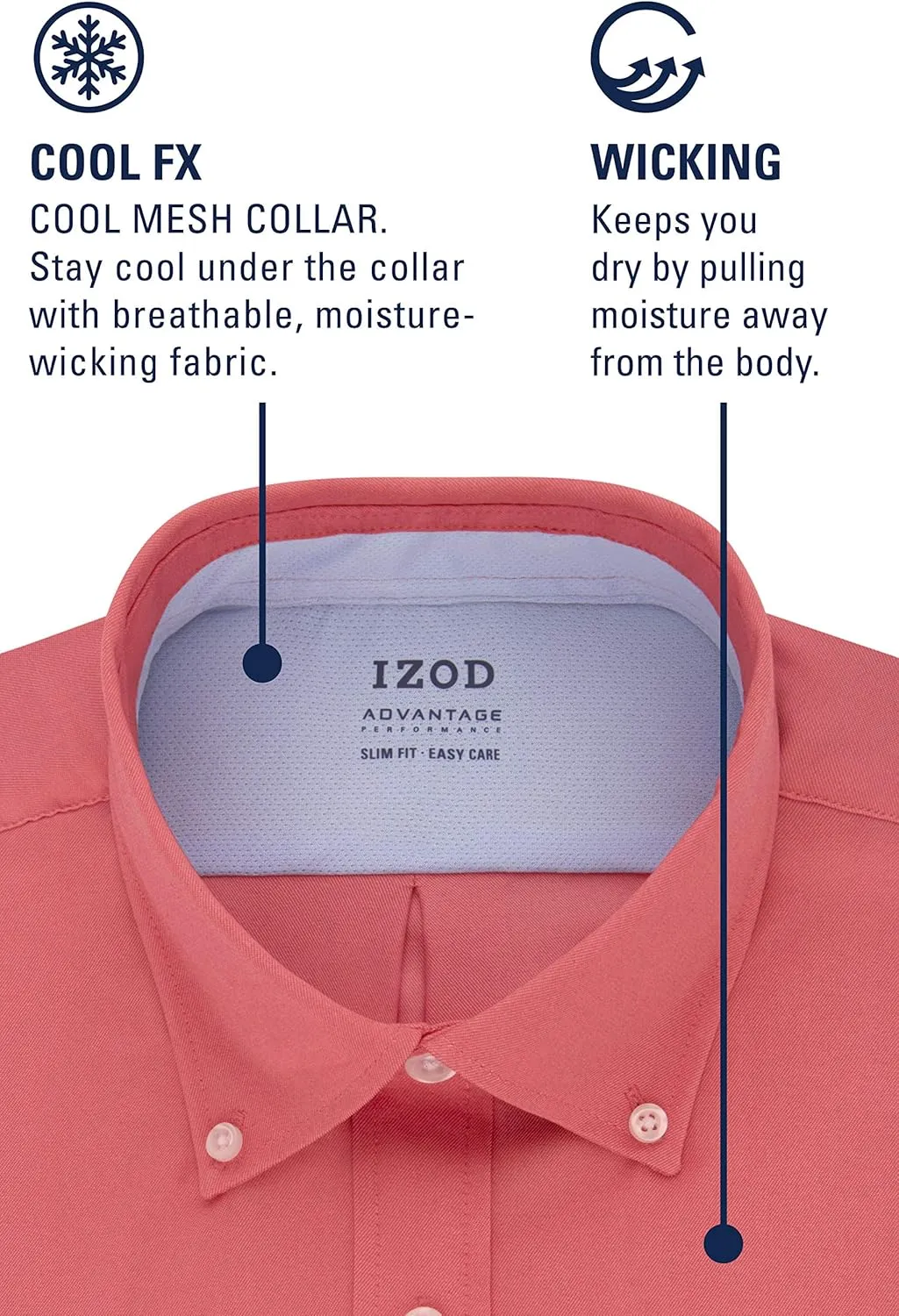 IZOD Men's Dress Shirt Slim Fit Stretch Fx Cooling Collar Solid